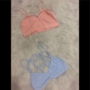 Strappy Blush Pink and Blue Bralettes
